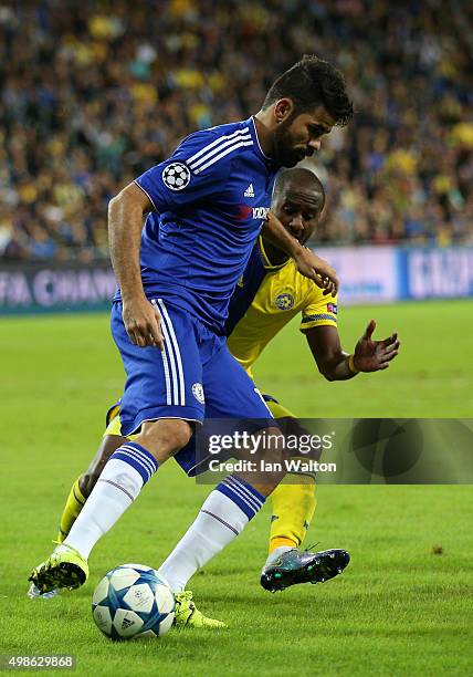 Diego Costa of Chelsea controls the ball during the UEFA Champions League Group G match between Maccabi Tel-Aviv FC and Chelsea FC at Sammy Ofer...