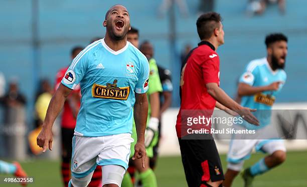 Alberto Rodriguez of Sporting Cristal celebrates the second goal of his team against FBC Melgar during a match between Sporting Cristal v FBC Melgar...