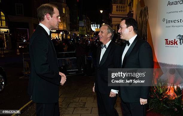 Prince William; Duke of Cambridge; Charlie Mayhew CEO Tusk; Thomas Kochs Manager of Claridge's attend the annual Tusk Trust Conservation awards at...