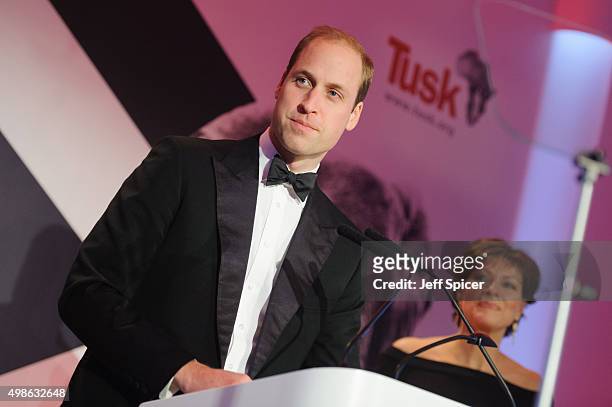 Prince William, the Duke of Cambridge; Kate Silverton attend the annual Tusk Trust Conservation awards at Claridge's Hotel on November 24, 2015 in...