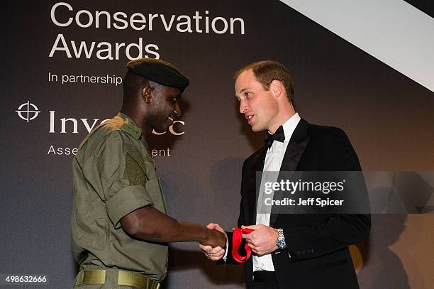 Edward Ndiritu; Prince William, Duke of Cambridge attend the annual Tusk Trust Conservation awards at Claridge's Hotel on November 24, 2015 in...
