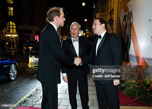 Prince William; Duke of Cambridge; Charlie Mayhew CEO Tusk; Thomas Kochs Manager of Claridge's attend the annual Tusk Trust Conservation awards at...