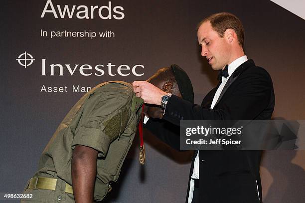 Edward Ndiritu; Prince William, Duke of Cambridge attend the annual Tusk Trust Conservation awards at Claridge's Hotel on November 24, 2015 in...