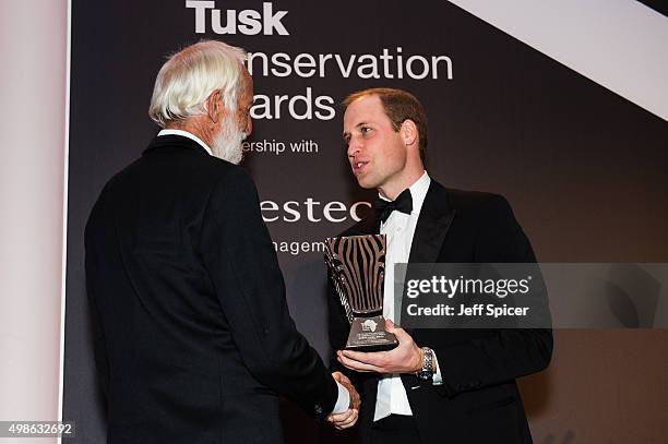Garth Owen-Smith; Prince William, Duke of Cambridge attend the annual Tusk Trust Conservation awards at Claridge's Hotel on November 24, 2015 in...