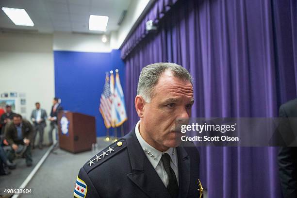 Chicago Police Superintendent Garry McCarthy leaves a press conference he and Mayor Rahm Emanuel held to address the arrest of Chicago Police officer...