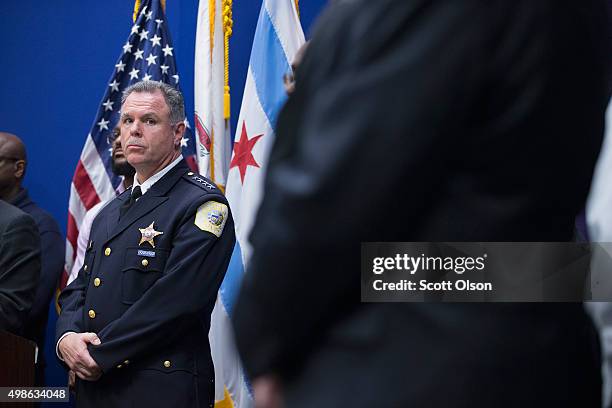 Chicago Police Superintendent Garry McCarthy listens as Mayor Rahm Emanuel speaks during a press conference called to address the arrest of Chicago...