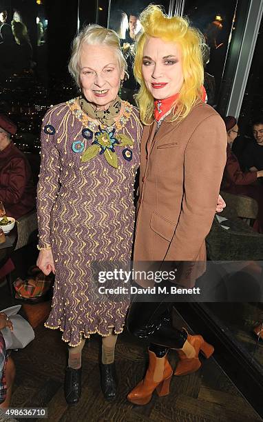 Vivienne Westwood and Pam Hogg attend Vivienne Westwood Christmas tree unveiling at aqua shard on November 24, 2015 in London, England.