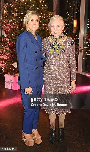 Charity Wakefield and Vivienne Westwood attend Vivienne Westwood Christmas tree unveiling at aqua shard on November 24, 2015 in London, England.