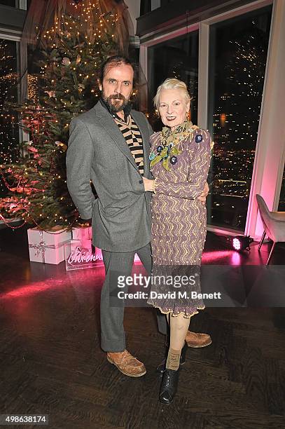 Andreas Kronthaler and Vivienne Westwood attend Vivienne Westwood Christmas tree unveiling at aqua shard on November 24, 2015 in London, England.
