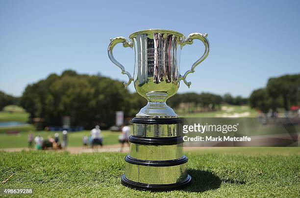 The Australian Open trophy, Stonehaven Cup, is seen ahead of the 2015 Australian Open at The Australian Golf Club on November 25, 2015 in Sydney,...