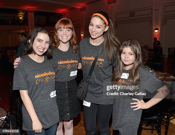 Actors Autumn Wendel, Kennedy Lea Slocum, Kira Kosarin and Addison Riecke attend 'The Salvation Army's Feast Of Sharing Holiday Dinner' presented by...