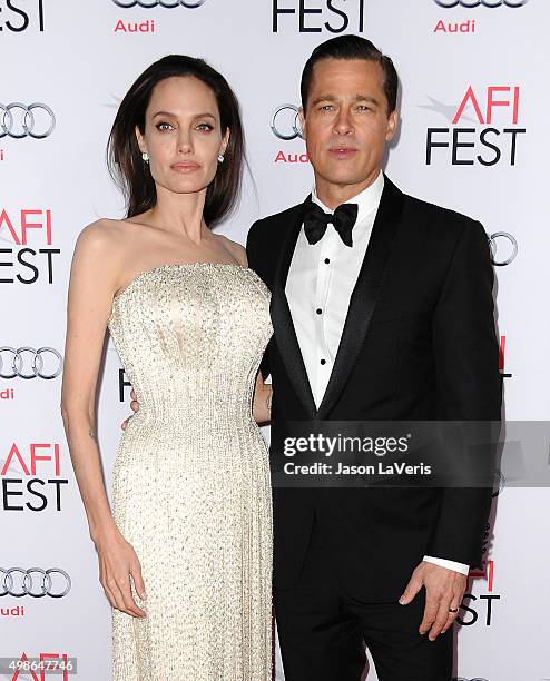 Angelina Jolie and Brad Pitt attend the premiere of "By the Sea" at the 2015 AFI Fest at TCL Chinese 6 Theatres on November 5, 2015 in Hollywood,...