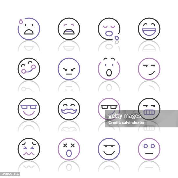 emoji icons set 7 | purple line series - mouth smirk stock illustrations
