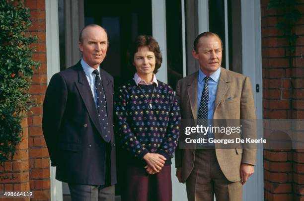 Gerald Barber and Nichol Marston , joint headmasters of Ludgrove School in Berkshire, UK, with Gerald's wife Janet, at the school, November 1989. An...