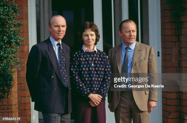 Gerald Barber and Nichol Marston , joint headmasters of Ludgrove School in Berkshire, UK, with Gerald's wife Janet, at the school, November 1989. An...
