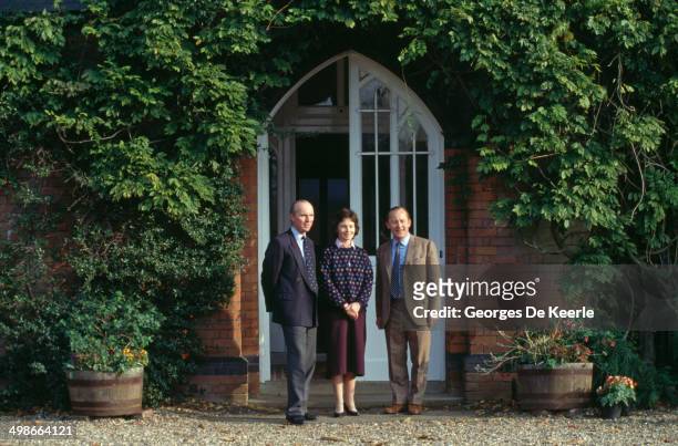 Gerald Barber and Nichol Marston , joint headmasters of Ludgrove School in Berkshire, UK, with Gerald's wife Janet, at the school, November 1989. An...