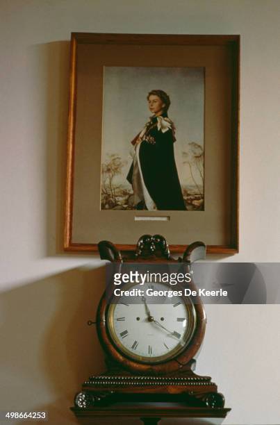 Copy of the famous painting of Queen Elizabeth II by Pietro Annigoni at Ludgrove School in Berkshire, UK, November 1989. An independent preparatory...