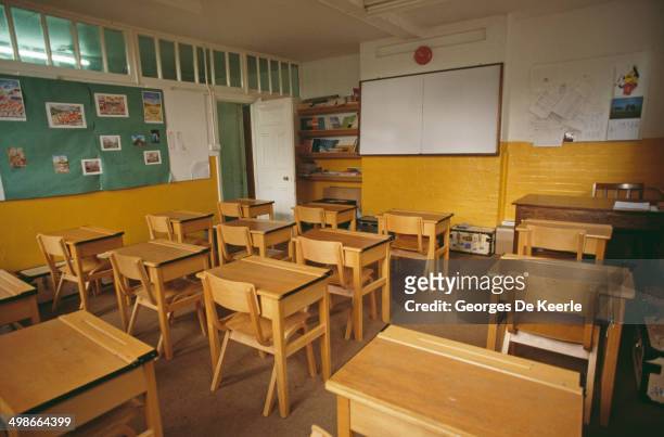 Classroom at Ludgrove School in Berkshire, UK, November 1989. An independent preparatory boarding school, its attendees will include Prince William...