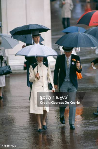 Princess Anne at Royal Ascot with the Henry Herbert, 7th Earl of Carnarvon , formerly Lord Porchester, 21st June 1990.