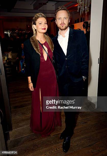 Hulu's The Path Actor Aaron Paul and wife Lauren Parsekian attend the Hulu holiday party on November 24, 2015 in Beverly Hills, California.