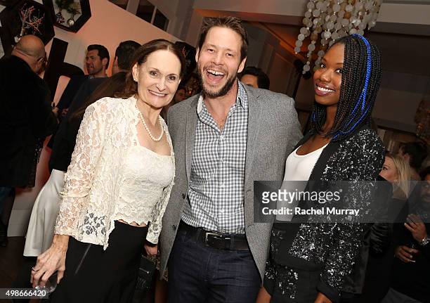 Hulu's The Mindy Project actors Beth Grant, Ike Barinholtz, and Xosha Roquemore attend the Hulu holiday party on November 24, 2015 in Beverly Hills,...