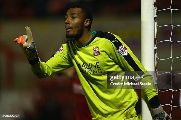 Lawrence Vigouroux of Swindon Town during the Sky Bet League One match between Swindon Town and Walsall at the County Ground on November 24, 2015 in...