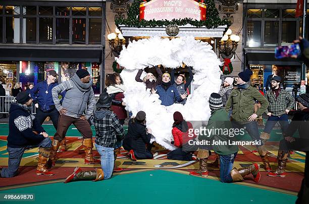 Brian d'Arcy James and the cast of Something Rotten perform during 89th Annual Macy's Thanksgiving Day Parade Rehearsals - Day 2 on November 24, 2015...