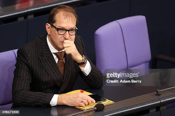 Transport and Digital Technologies Minister Alexander Dobrindt attends a meeting of the Bundestag, the German federal parliament, as its members...