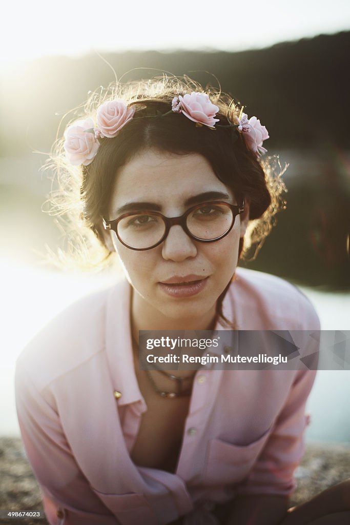 Girl in glasses and flower crown