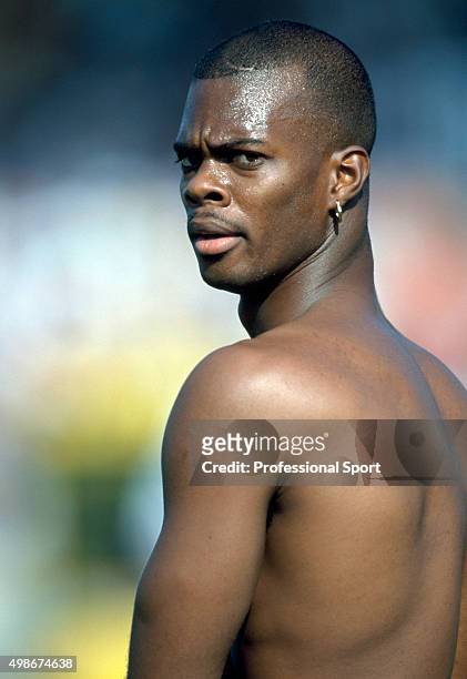 Allen Johnson of the United States, a competitor in the men's 110 metres hurdles, during the British GP Athletics on 5th August 2000.