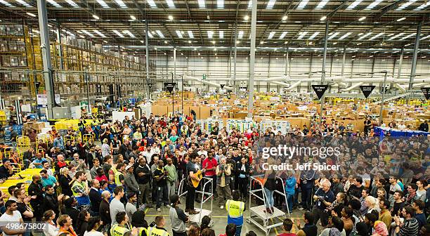 Ben Earle and Crissie Rhodes of The Shires visit Amazon's Hemel Hempstead Fulfilment Centre on November 25, 2015 in Hemel Hempstead, United Kingdom.