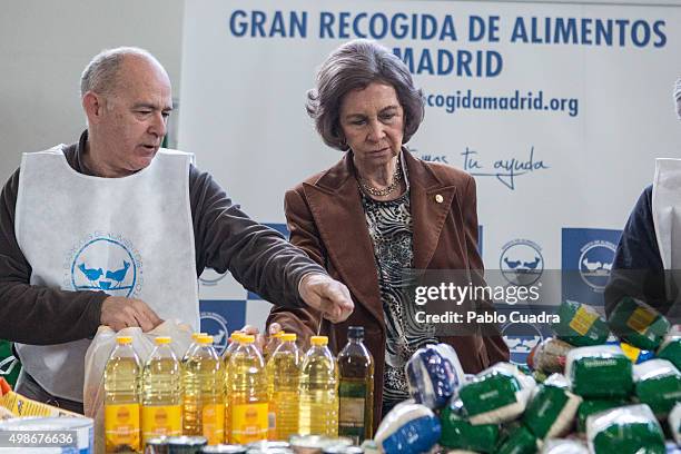 Queen Sofia visits a Food Bank on November 25, 2015 in Madrid, Spain.