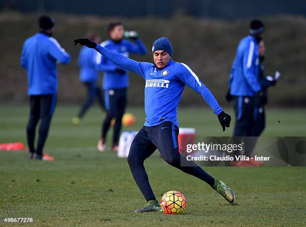 Jeison Murillo in action on during the FC Internazionale training session at the club's training ground at Appiano Gentile on at Appiano Gentile on...