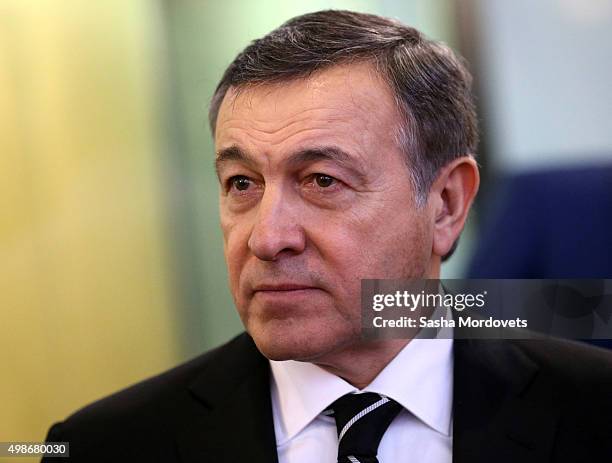 Russian billionaire and businessman Aras Agalarov speaks during the opening of the Yeltsin Center on November 25, 2015 in Nizhny Tagil, near...