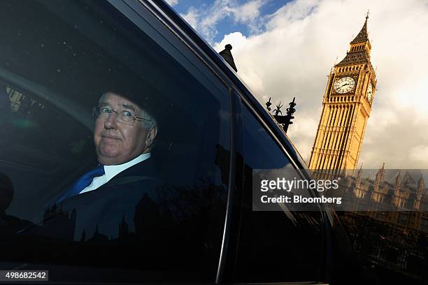 Michael Fallon, U.K. Defence minister, departs the Houses of Parliament after listening to the Autumn Statement in London U.K., on Wednesday, Nov....