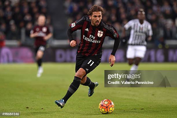 Alessio Cerci of AC Milan in action during the Serie A match between Juventus FC and AC Milan at Juventus Arena on November 21, 2015 in Turin, Italy.