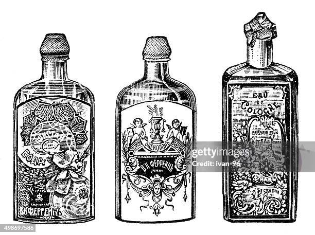 perfume bottle - cologne bottle stock illustrations