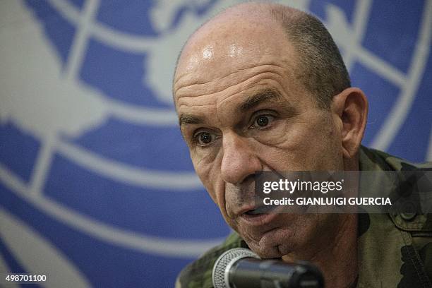 United Nations Operation in Central African Republic military force chief of Staff Gen. Jaques de Lapasse gives a press briefing on the security...