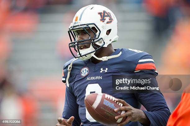 Quarterback Jeremy Johnson of the Auburn Tigers prior to their game against the Idaho Vandals on November 21, 2015 at Jordan-Hare Stadium in Auburn,...