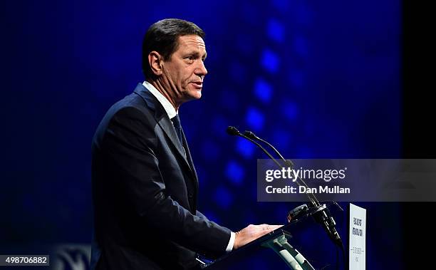 Alexander Zhukov, Deputy Prime Minister of Russia delivers a speech during the Opening Ceremony of the Peace & Sport International Forum on November...