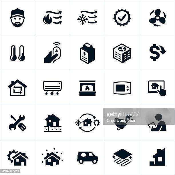 home heating and cooling icons - technician stock illustrations