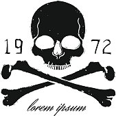 Skull and crossbones vintage black emblem. Print