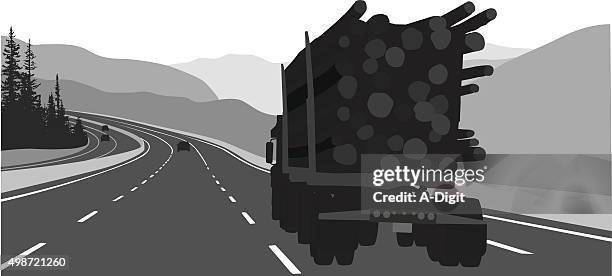 bildbanksillustrationer, clip art samt tecknat material och ikoner med logging truck on the highway - truck stock illustrations