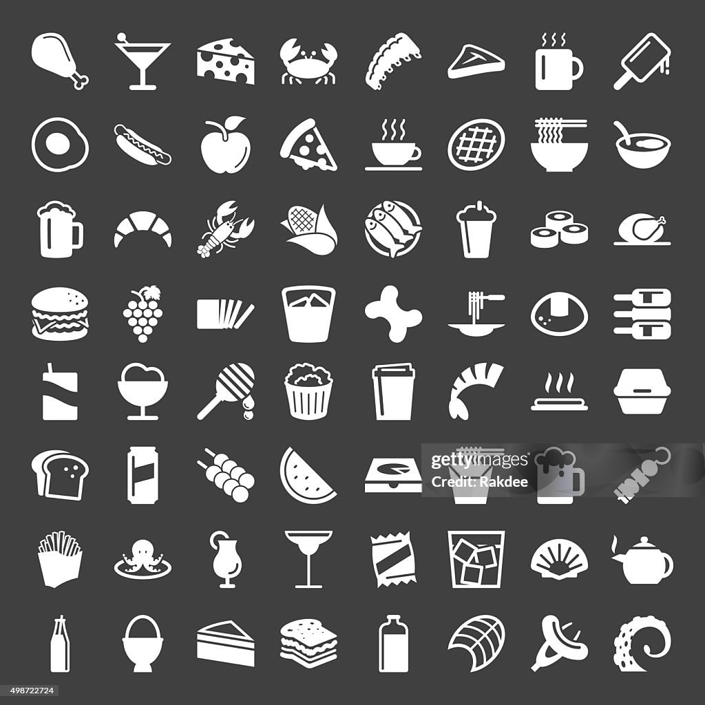 Food and Drink 64 Icons - White Series