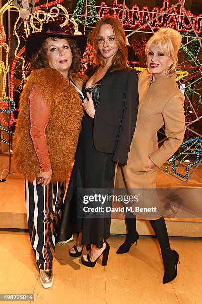 Stella McCartney poses with Jennifer Saunders and Joanna Lumley as Edina Monsoon and Patsy Stone at the Stella McCartney Christmas Lights switch on...