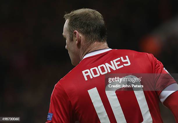 Wayne Rooney of Manchester United in action during the UEFA Champions League match between Manchester United and PSV Eindhoven at Old Trafford on...