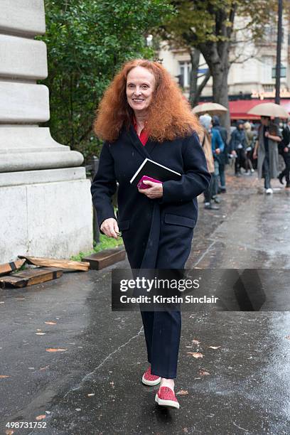 Creative Director of American Vogue Grace Coddington on day 7 during Paris Fashion Week Spring/Summer 2016/17 on October 5, 2015 in Paris, France....