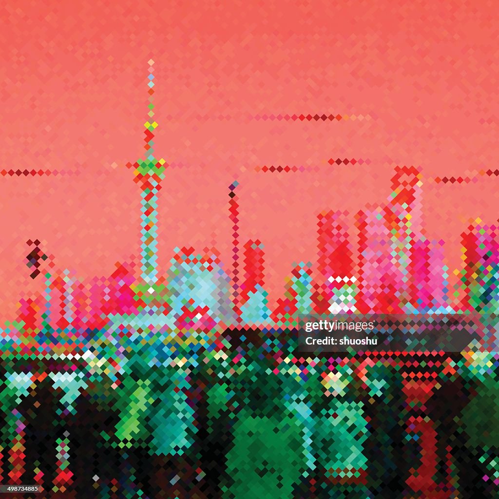 Abstract mosaic check Shanghai in night pattern background