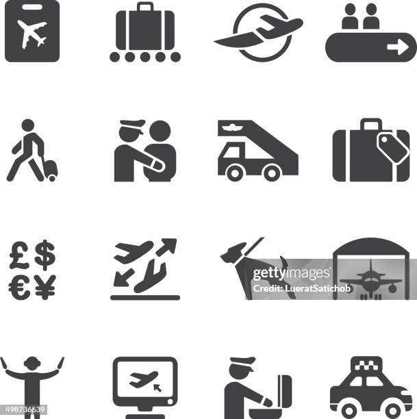 stockillustraties, clipart, cartoons en iconen met airport silhouette icons 2 | eps10 - bedrijfsvliegtuig