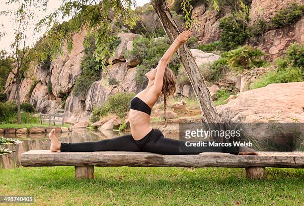 young woman doing yoga in nature - girls in bras photos 個照片及圖片檔